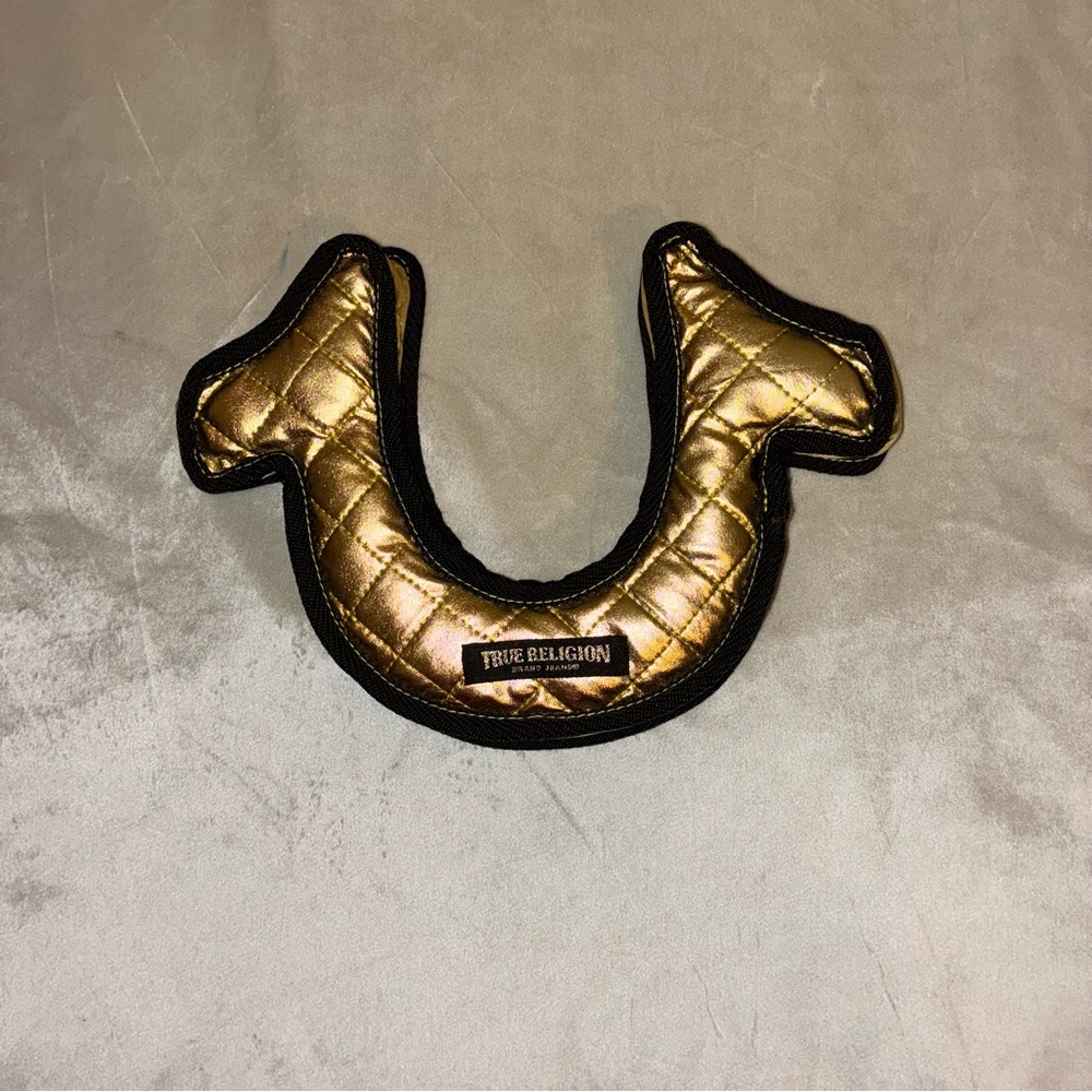 True Religion Metallic Gold Quilted Dog Chew Toy